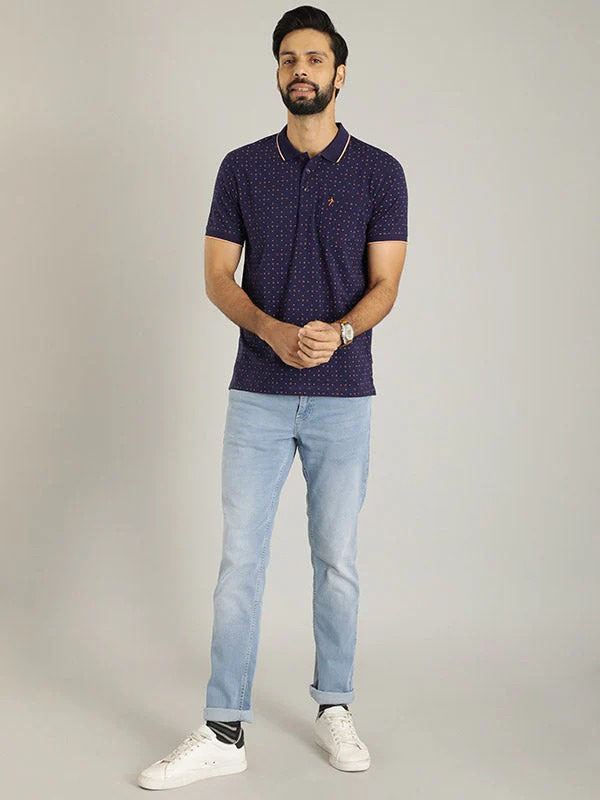 Indian Terrain Men's Half Sleeve Regular Fit Navy Polo T-Shirt